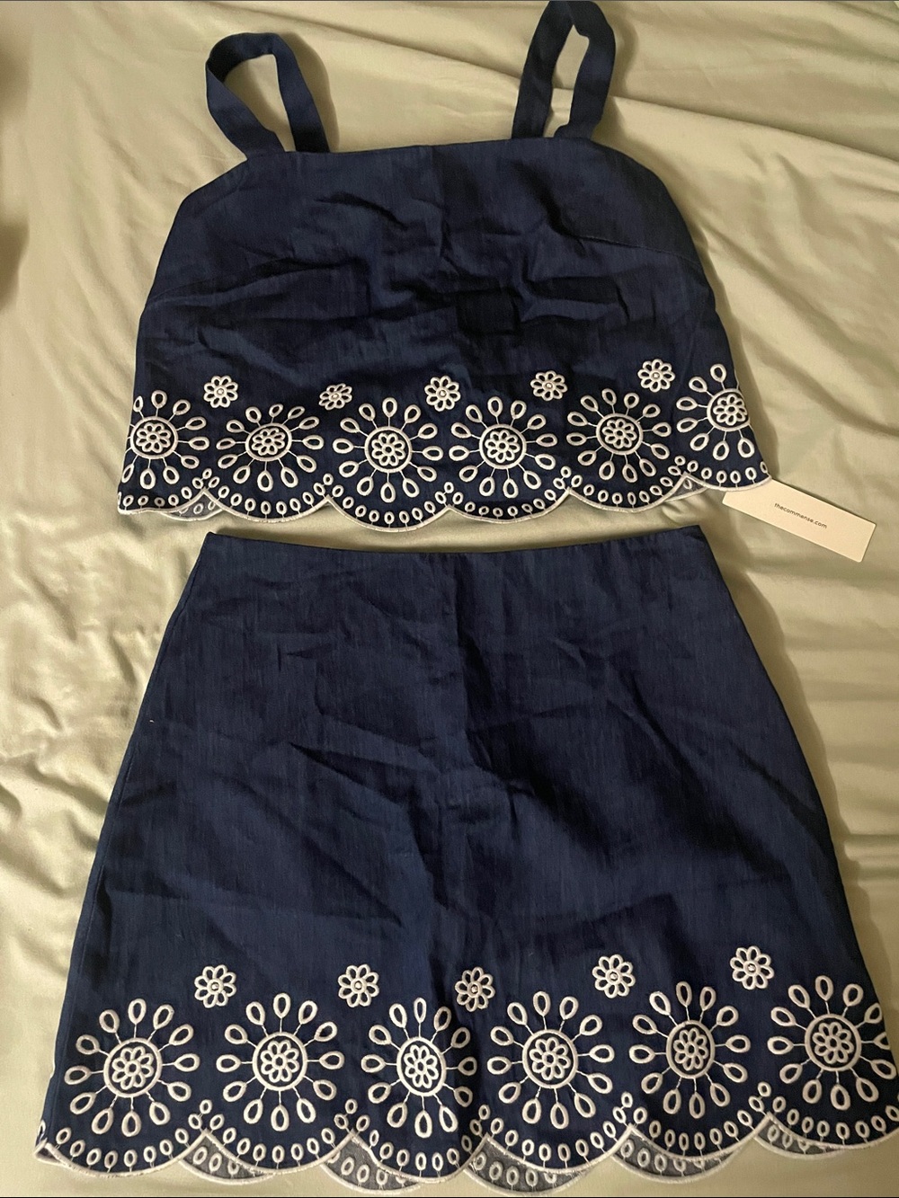 Commense Navy Two-Piece Eyelet Embroidered Skirt Set